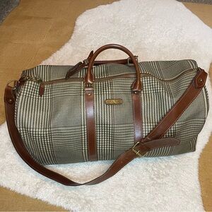 Polo Ralph Lauren vintage houndstooth brown leather ex large crossbody duffel